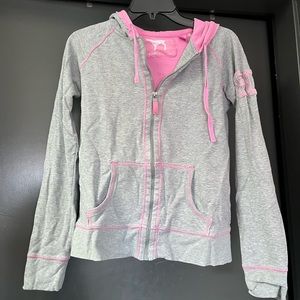 Pink by VS gray/pink hooded sweat shirt size Large